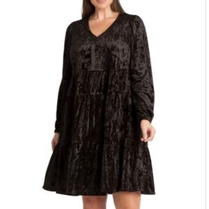 Adyson Parker Long Sleeve Black Witchy Crushed Velvet Swing Dress Pockets Large